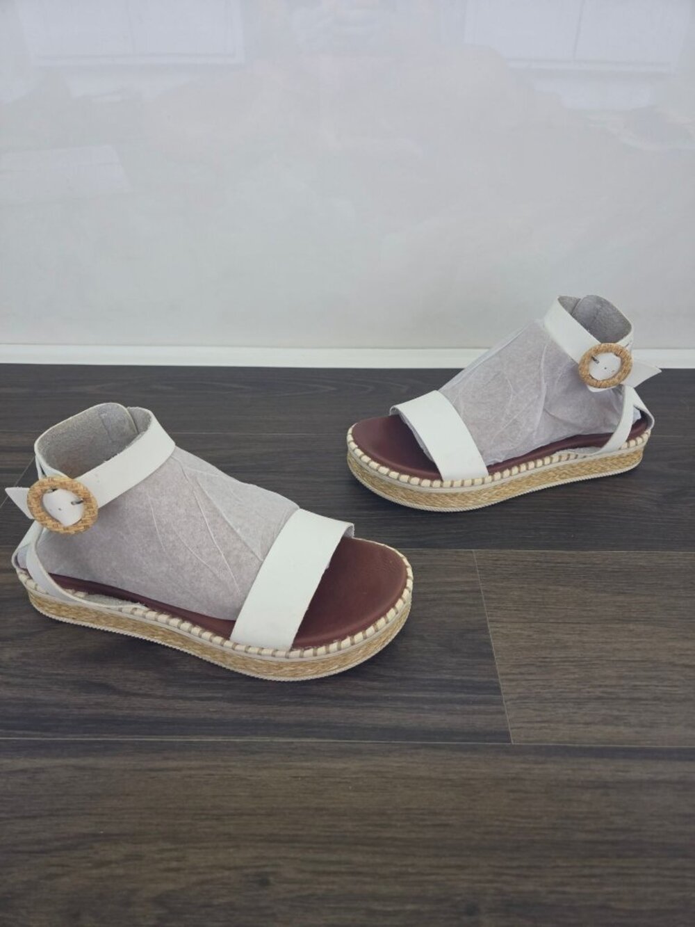 💙 MIA White Faux Leather Espadrille Platform Sandals Size 8.5 Ankle Strap Comfy